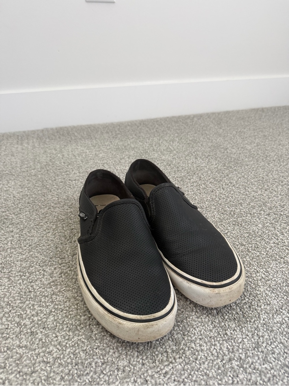 Women’s Black Slip-On Vans Perforated Faux Leather
